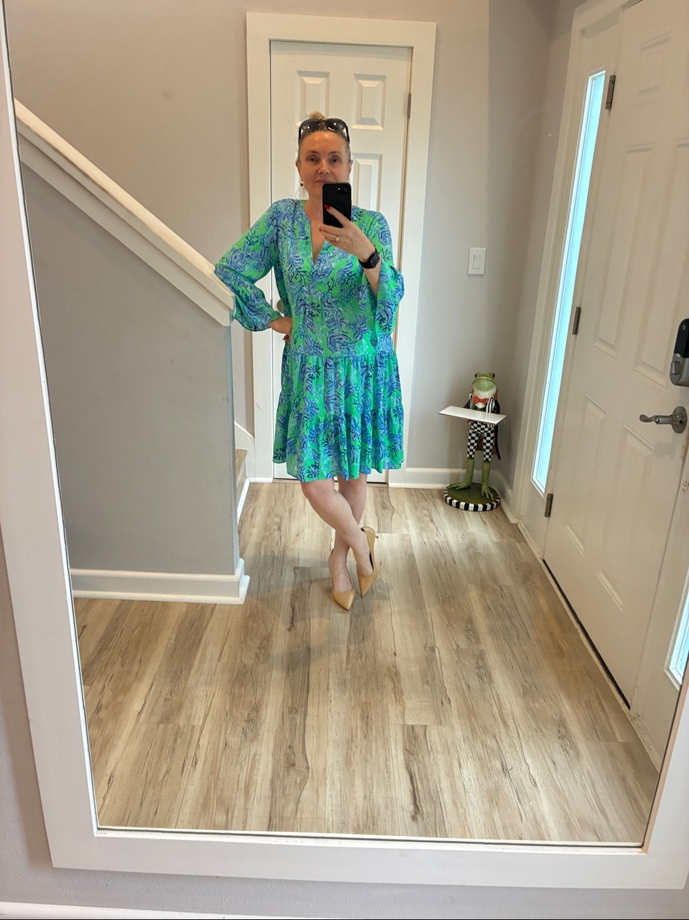Vibrant Green & Blue Floral V-Neck Tiered Dress. by Lily Pulitzer - Picture 6 of 9